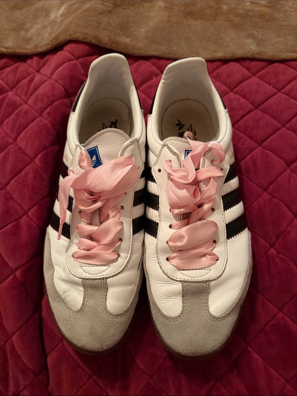 Adidas Sambas with Pink Ribbon Laces